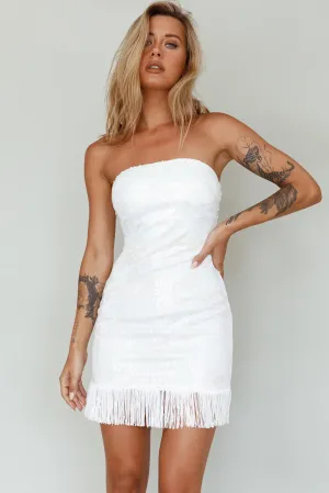 About You Strapless Fringe Mini Dress Sequin White
