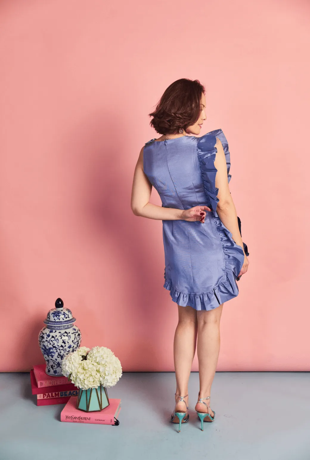 Anniversary Ruffle Mini Dress - Periwinkle Faille