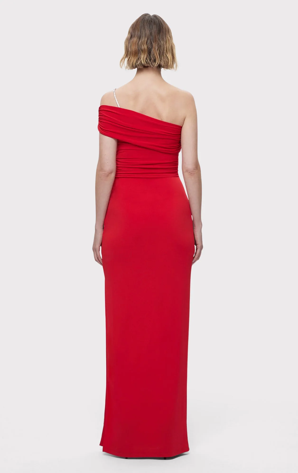 ASYMMETRICAL JERSEY GOWN W/ CRYSTAL TRIM