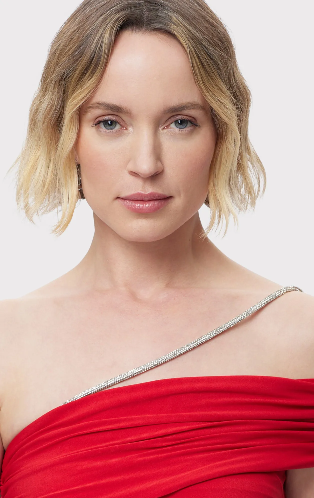 ASYMMETRICAL JERSEY GOWN W/ CRYSTAL TRIM