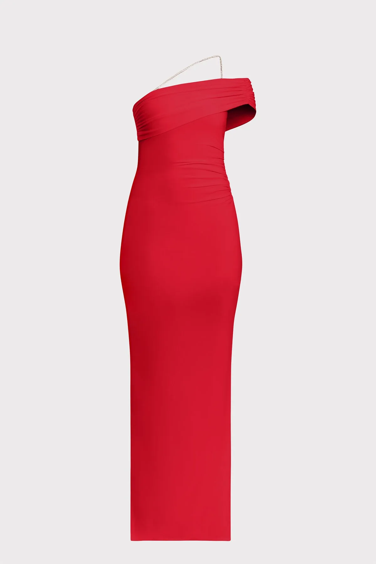 ASYMMETRICAL JERSEY GOWN W/ CRYSTAL TRIM