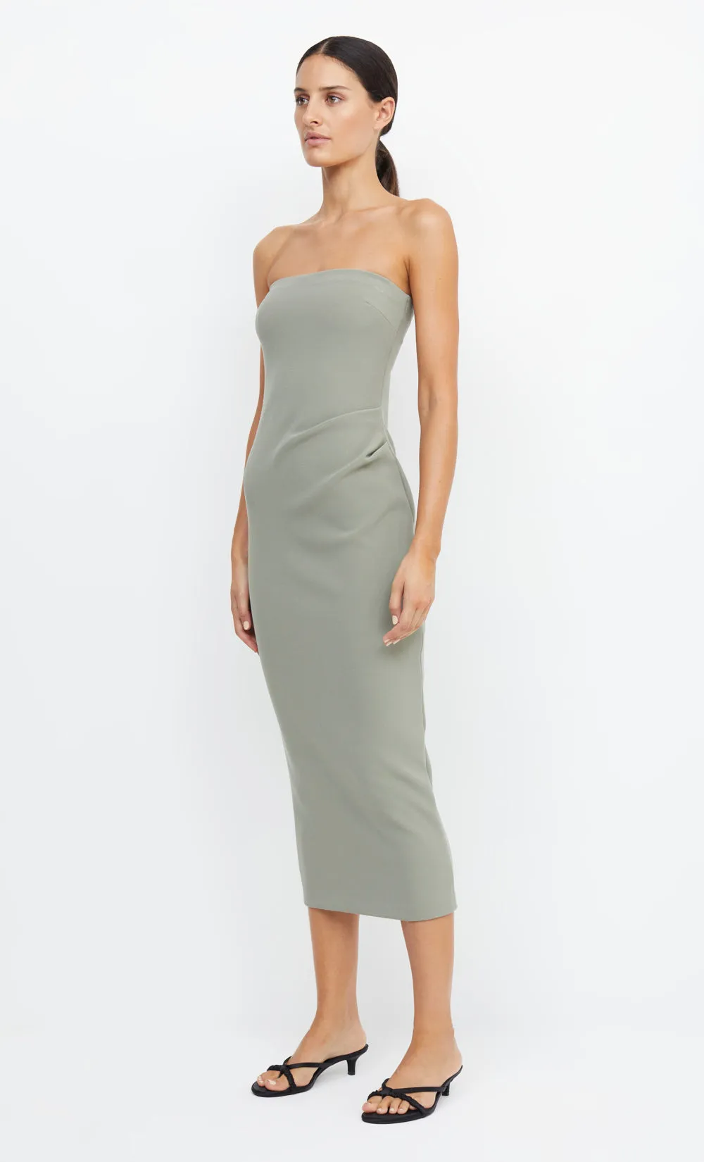 BE MINE STRAPLESS MIDI DRESS - SAGE