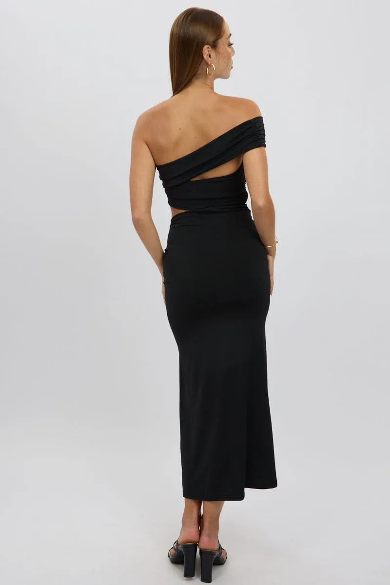 Black Bodycon Dress One Shoulder Maxi