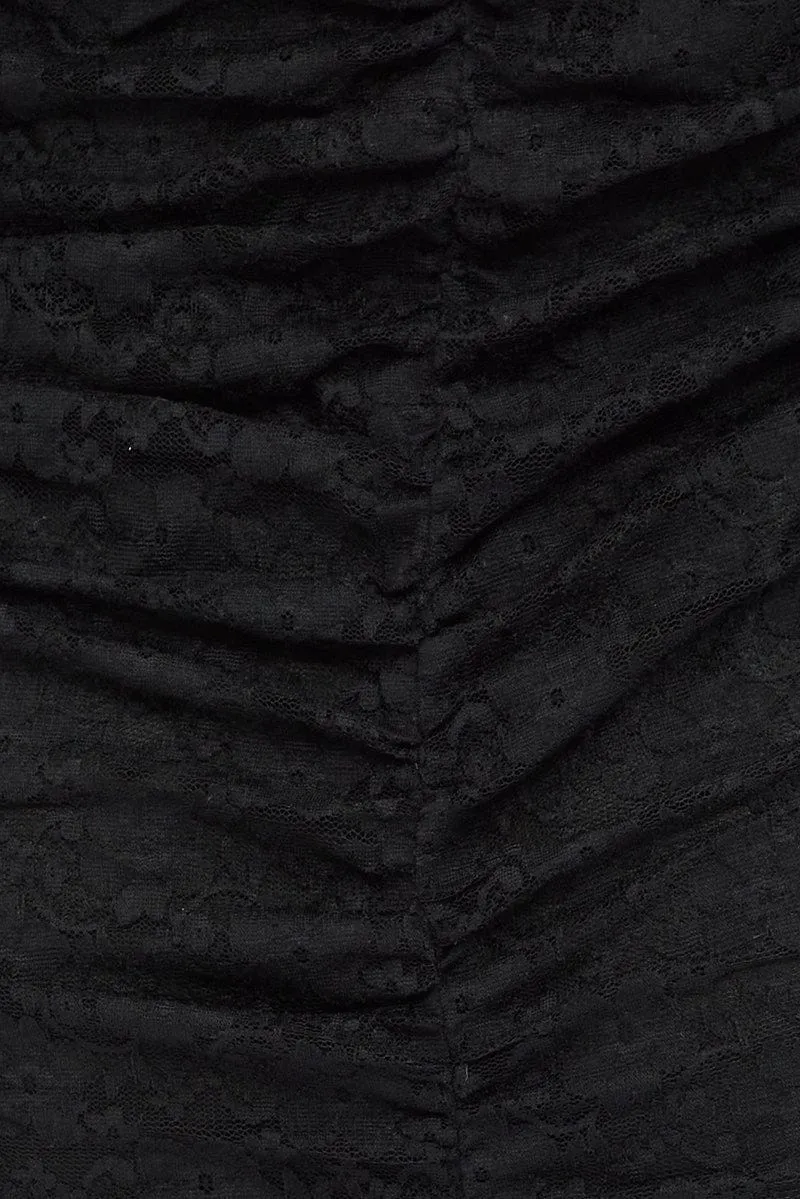 Black Bodycon Dress Sleeveless Ruched Mini Lace