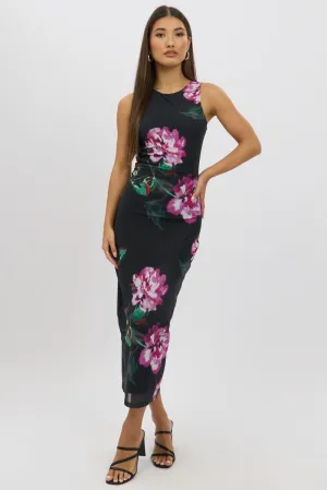 Black Floral Bodycon Dress Sleeveless
