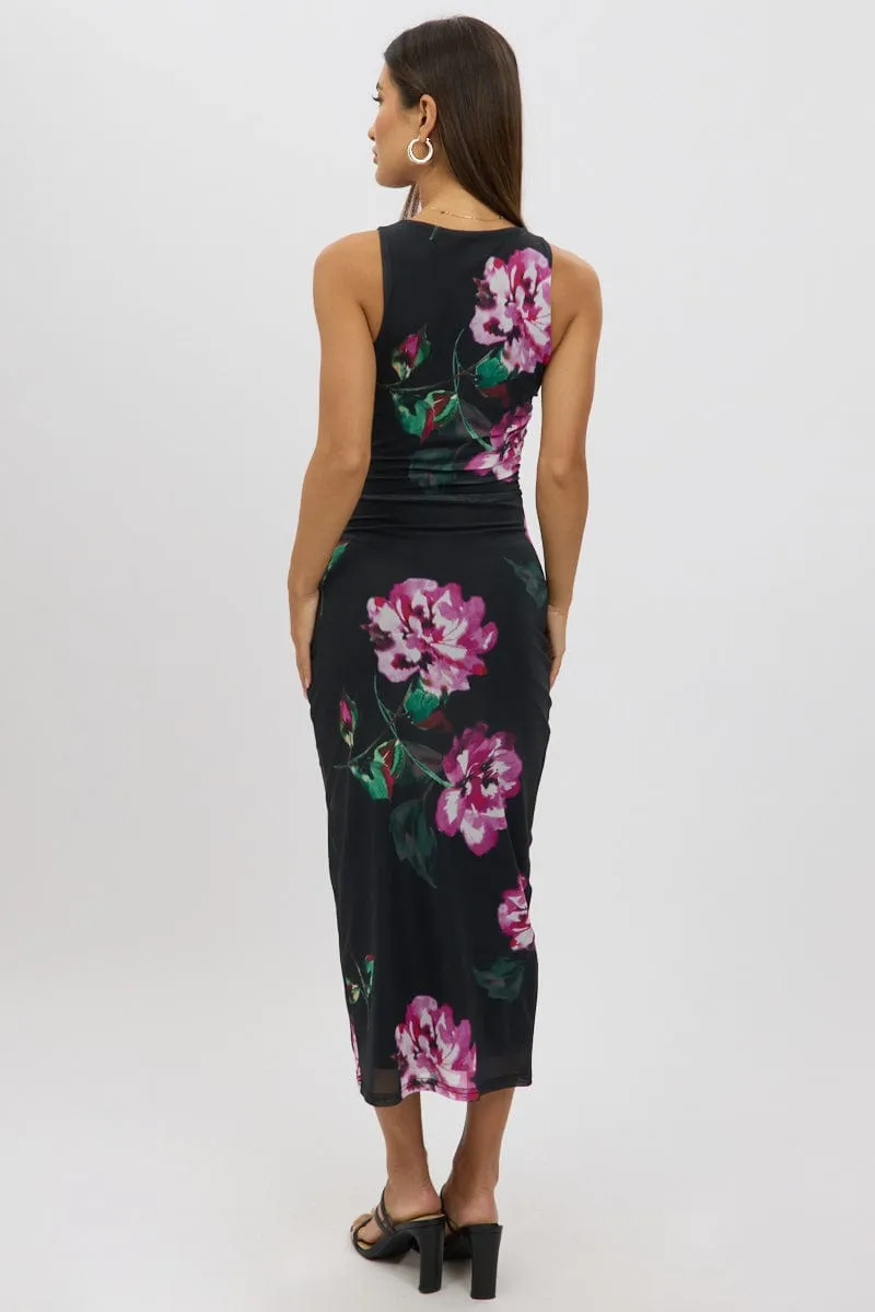 Black Floral Bodycon Dress Sleeveless