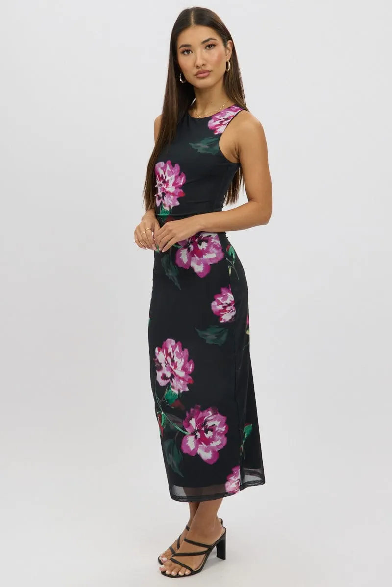 Black Floral Bodycon Dress Sleeveless