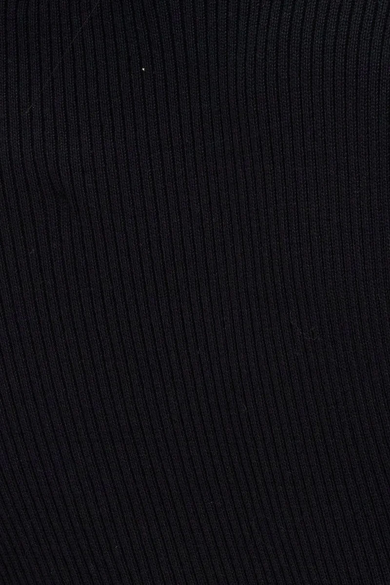 Black Knit Dress Sleeveless Round Neck Midi Shoulder Pad