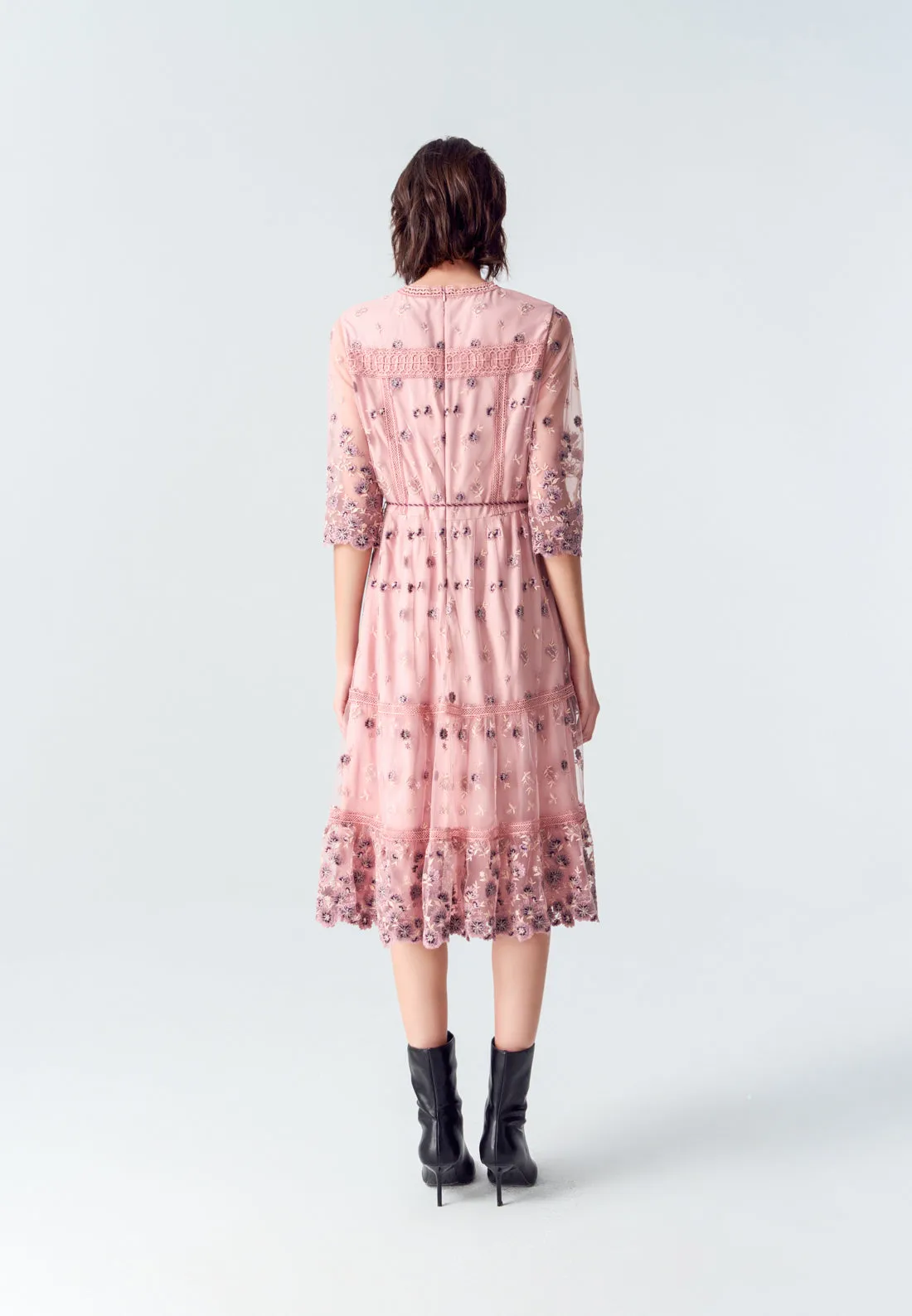 Bohemian Purple V-neck Embroidered Dress