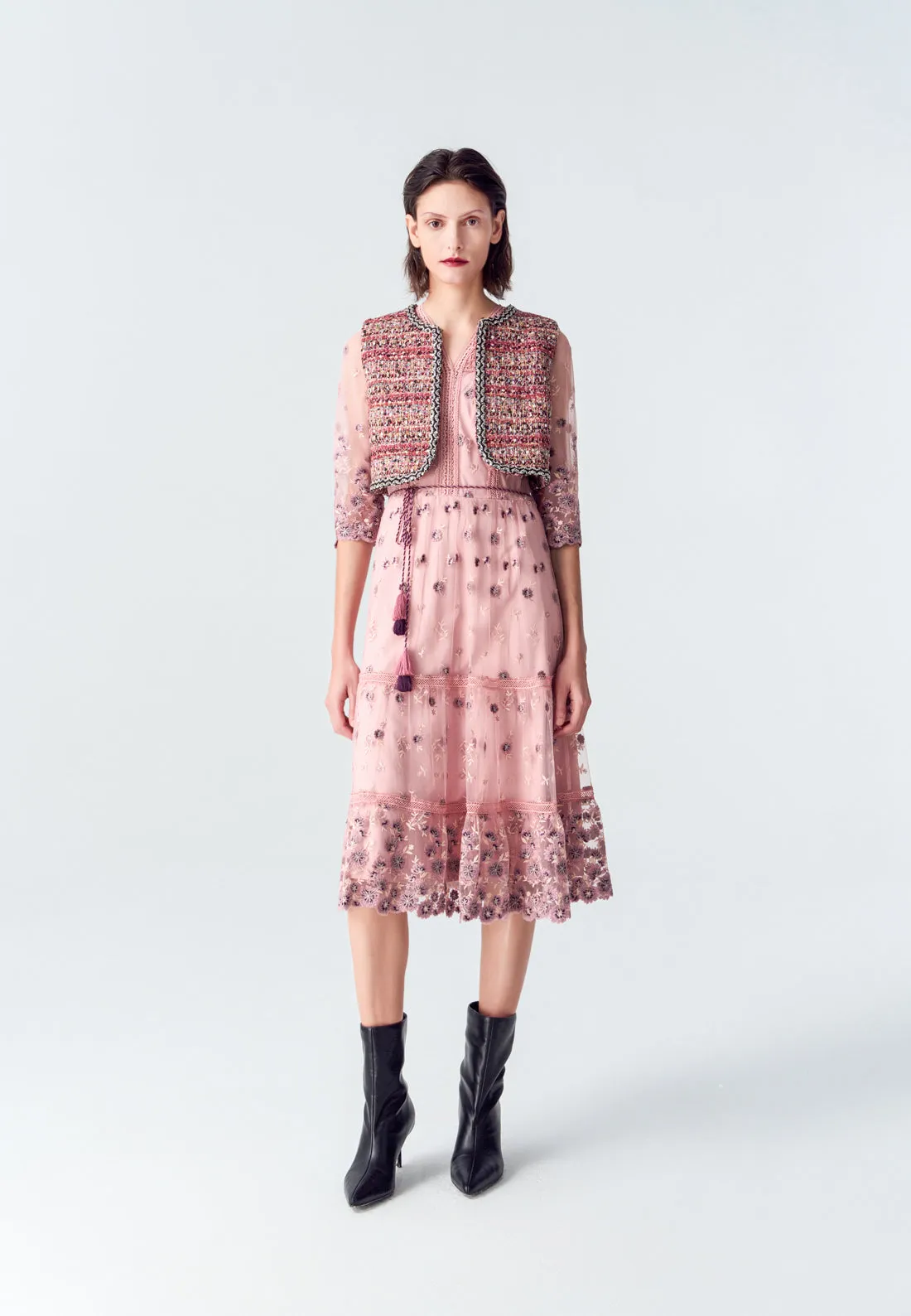 Bohemian Purple V-neck Embroidered Dress