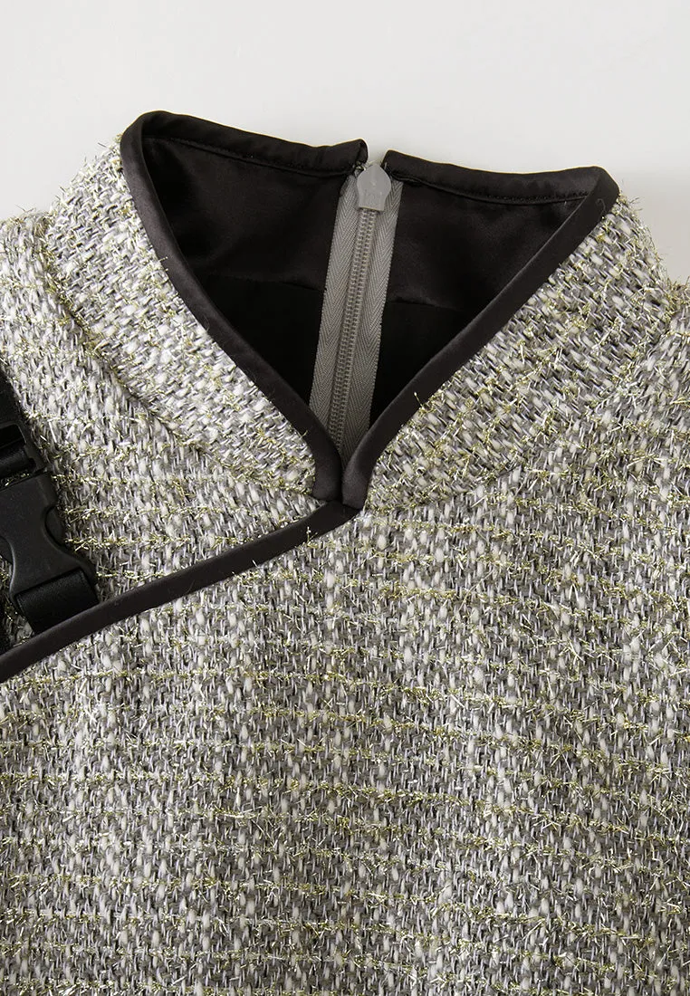 Buckle-detail Lurex Tweed Qipao