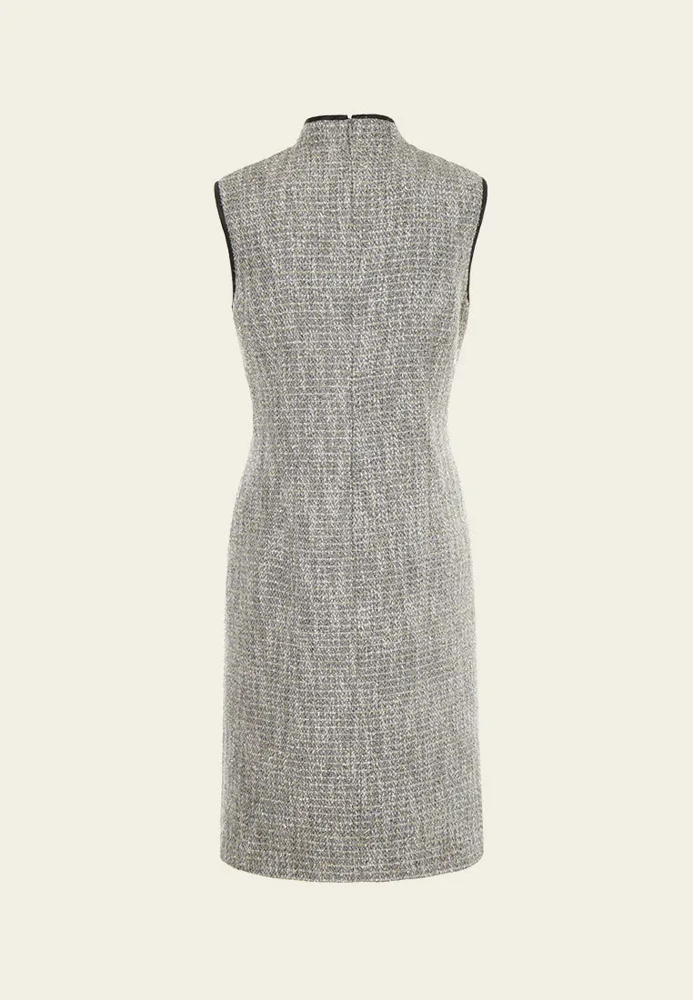 Buckle-detail Lurex Tweed Qipao