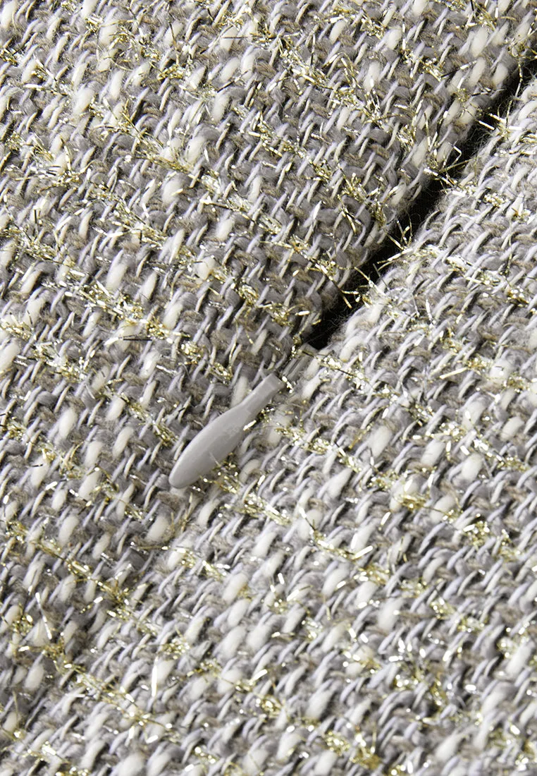 Buckle-detail Lurex Tweed Qipao