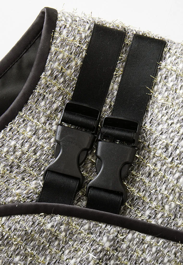 Buckle-detail Lurex Tweed Qipao