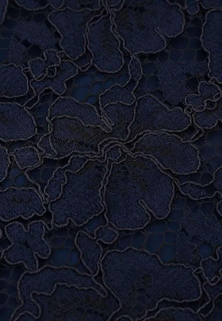 Butterfly-embroidered blue lace dress