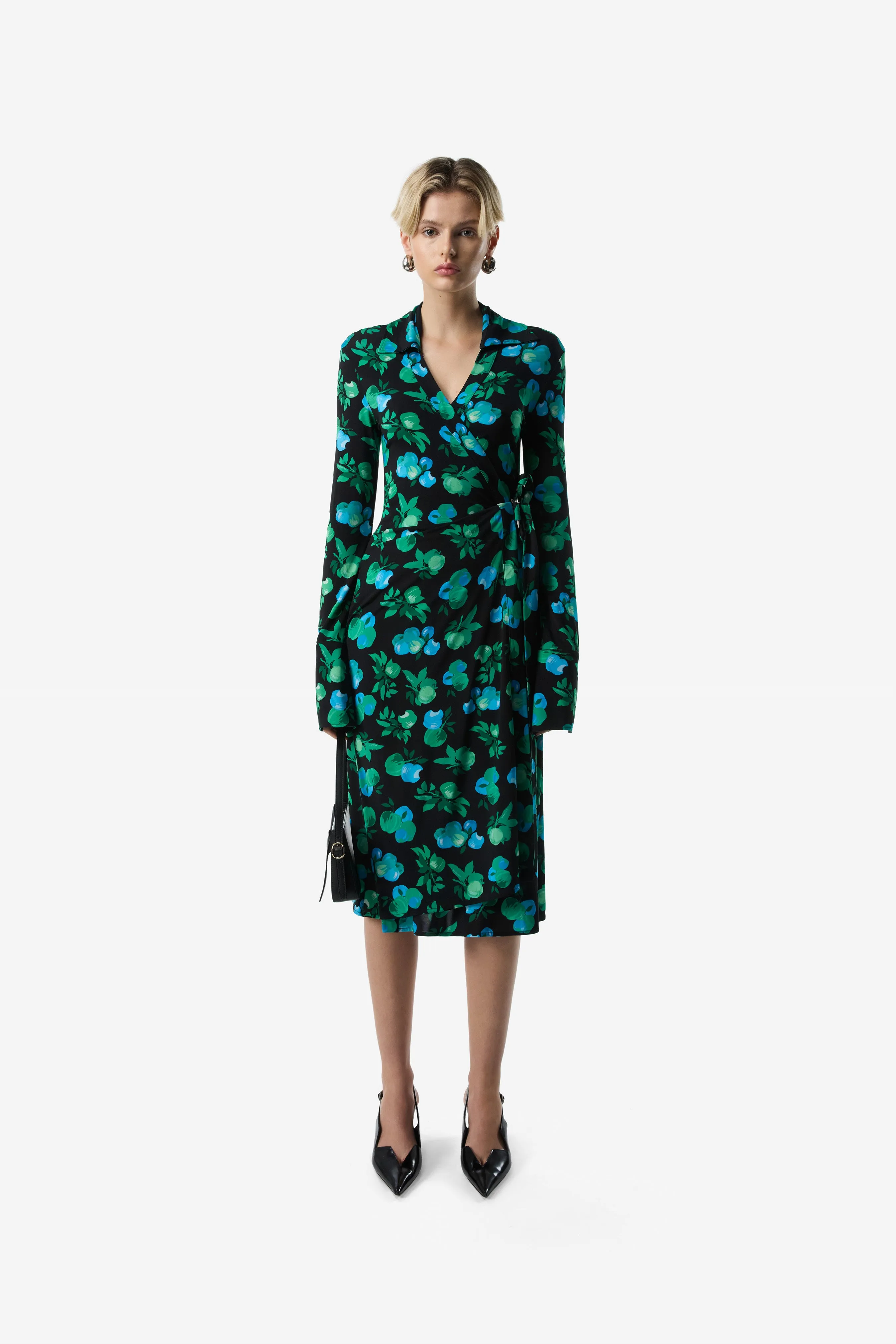 C-Logo Print Wrap Blouse Dress