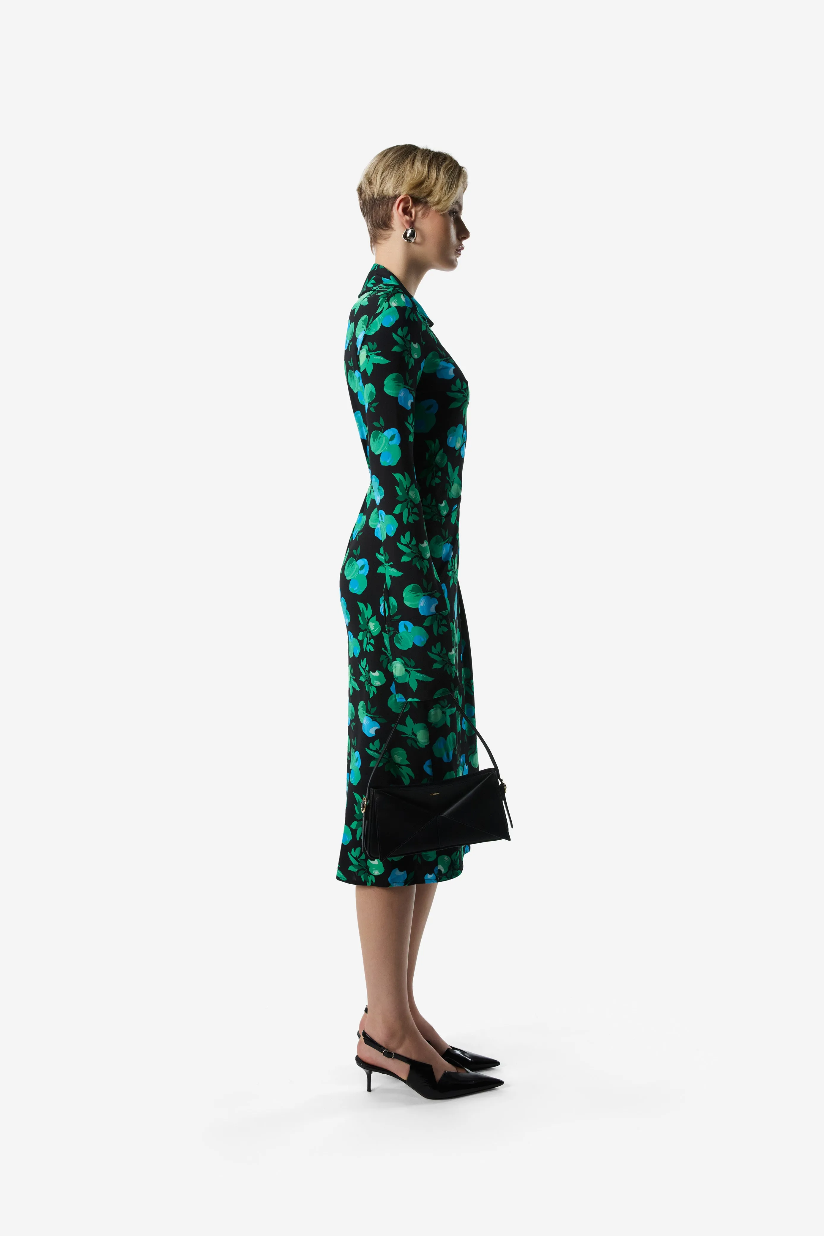 C-Logo Print Wrap Blouse Dress