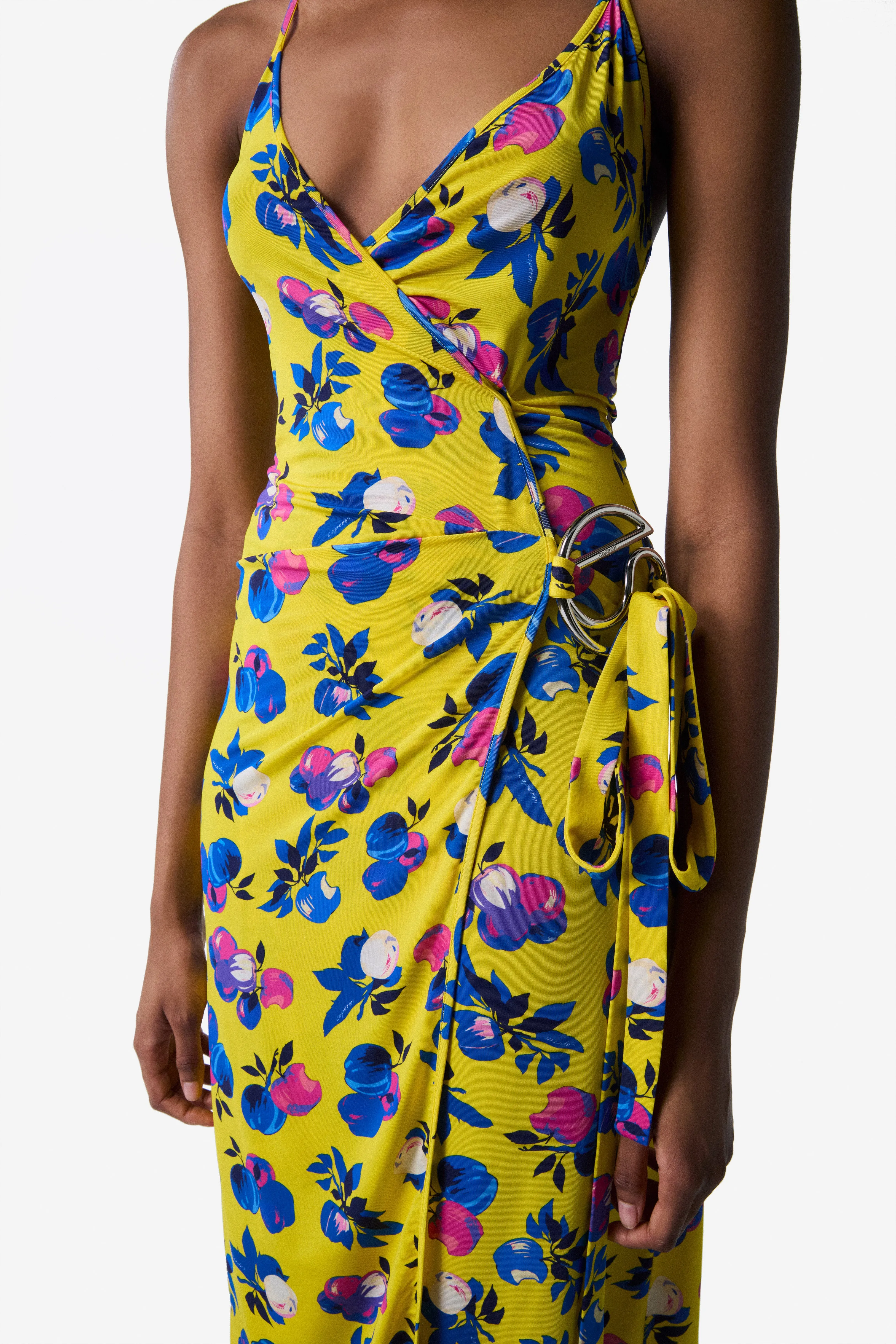 C-Logo Print Wrap Slip Dress