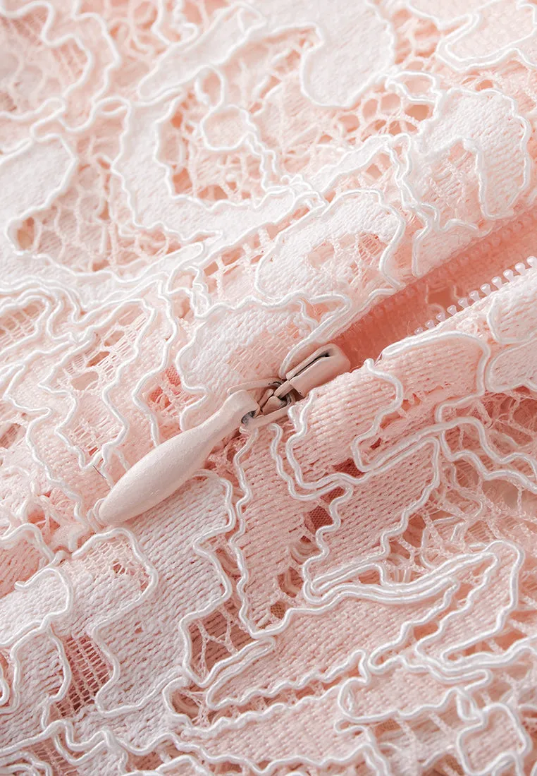 Cape-detail Embellished-trim Lace Dress