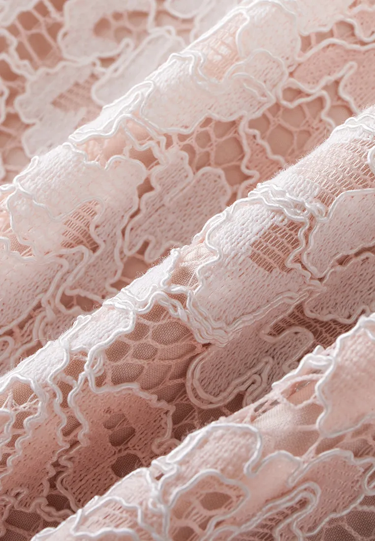 Cape-detail Embellished-trim Lace Dress