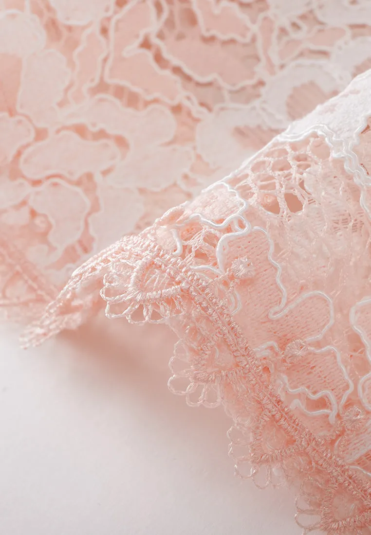 Cape-detail Embellished-trim Lace Dress
