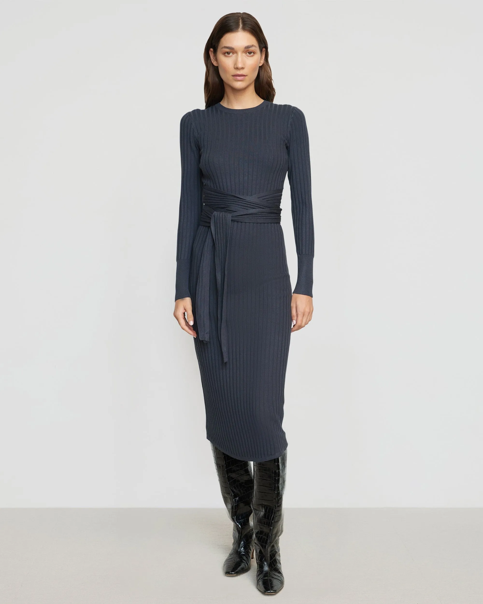 Carmen Tie-Front Ribbed Dress