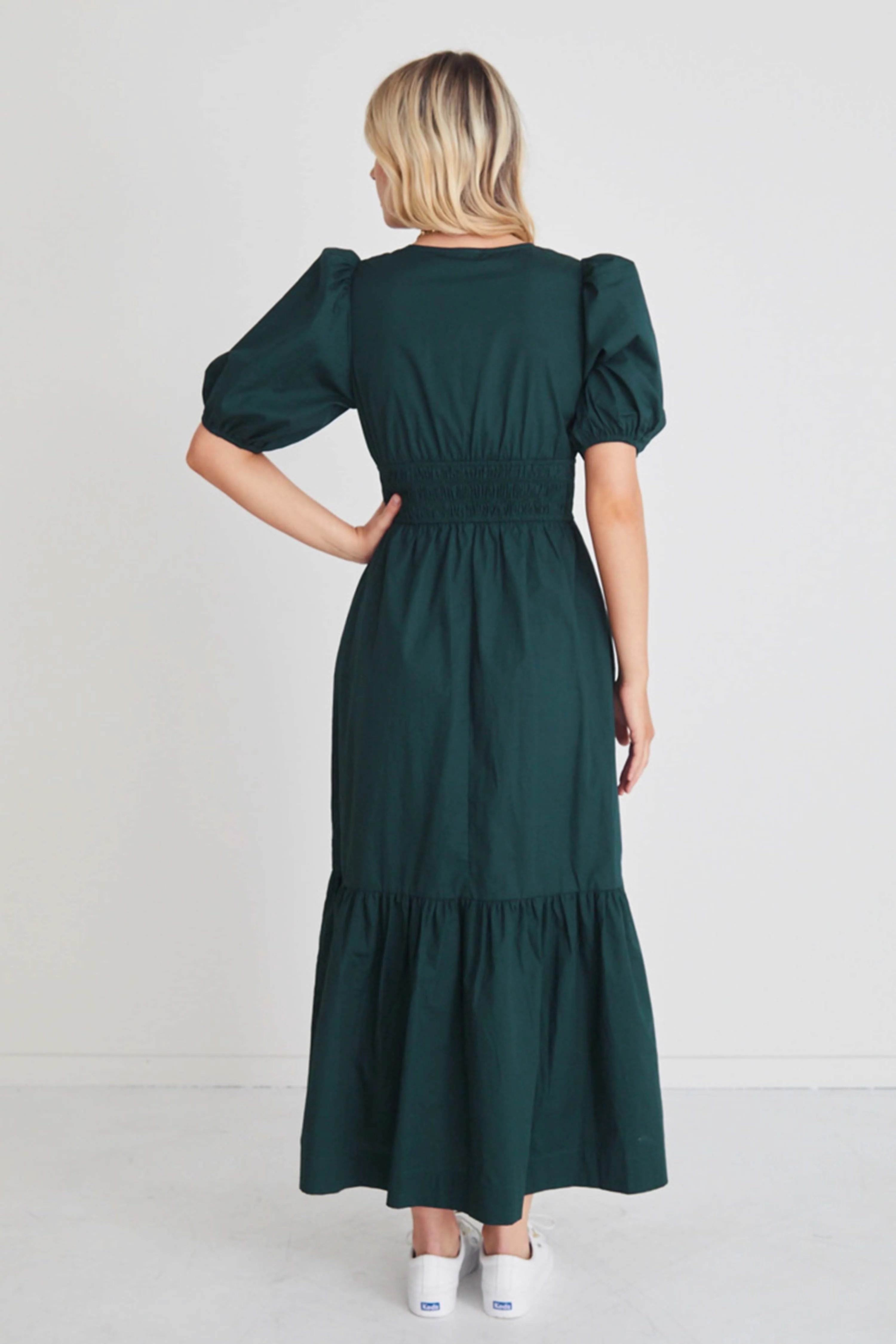 Circa Forest Green Ss Deep V Midi Dress