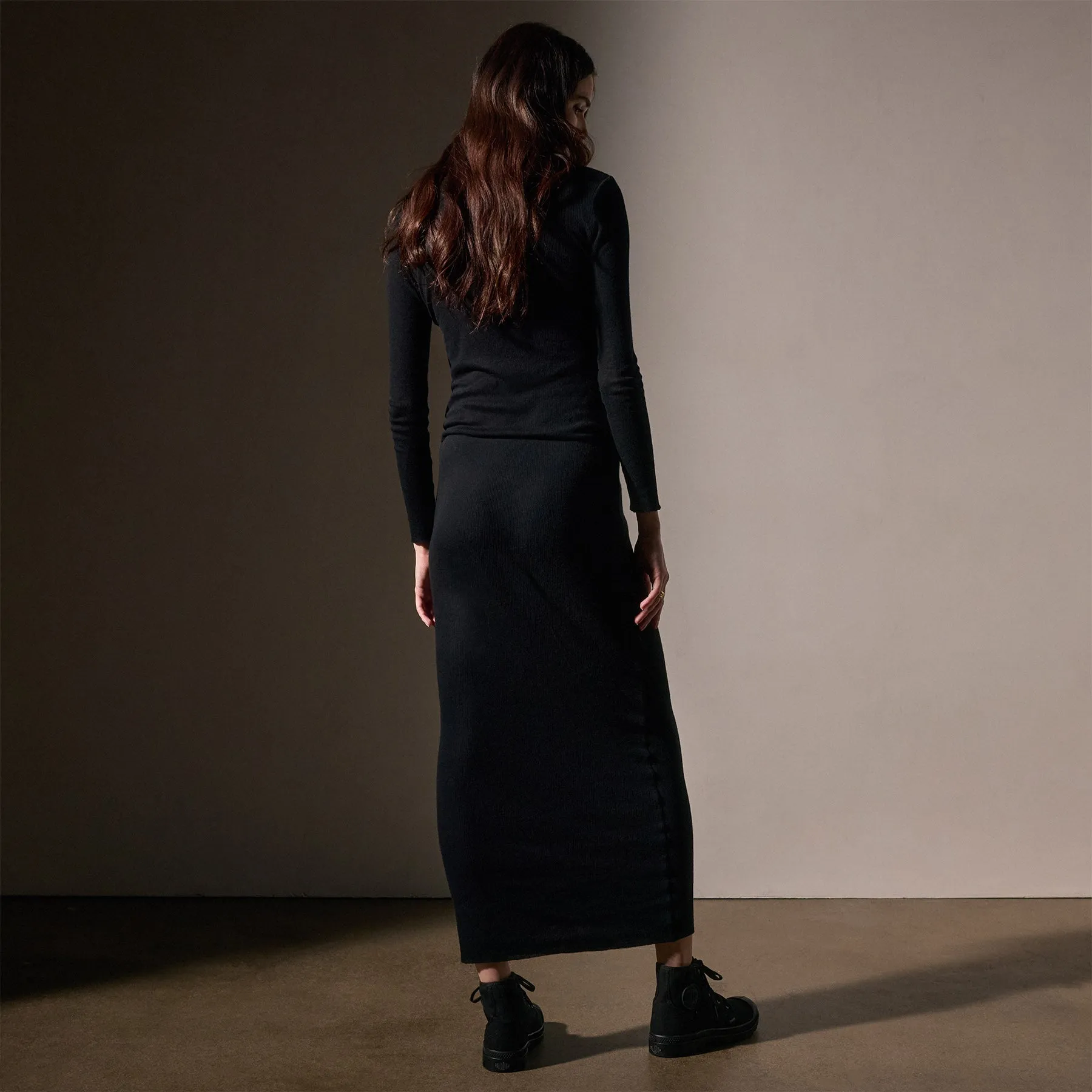 Cotton Cashmere Blend Rib Skirt - Black