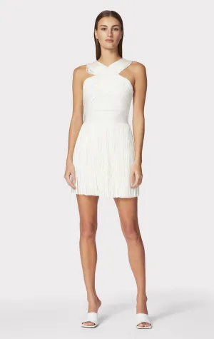 CROSSOVER HALTER FRINGE MINI DRESS