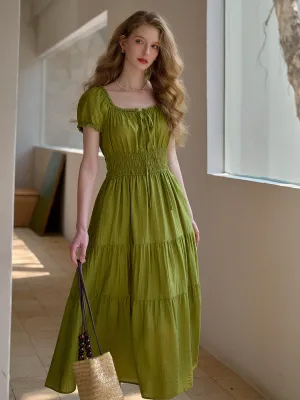 Dakota Round Neck Pleated Puff Sleeves Dress