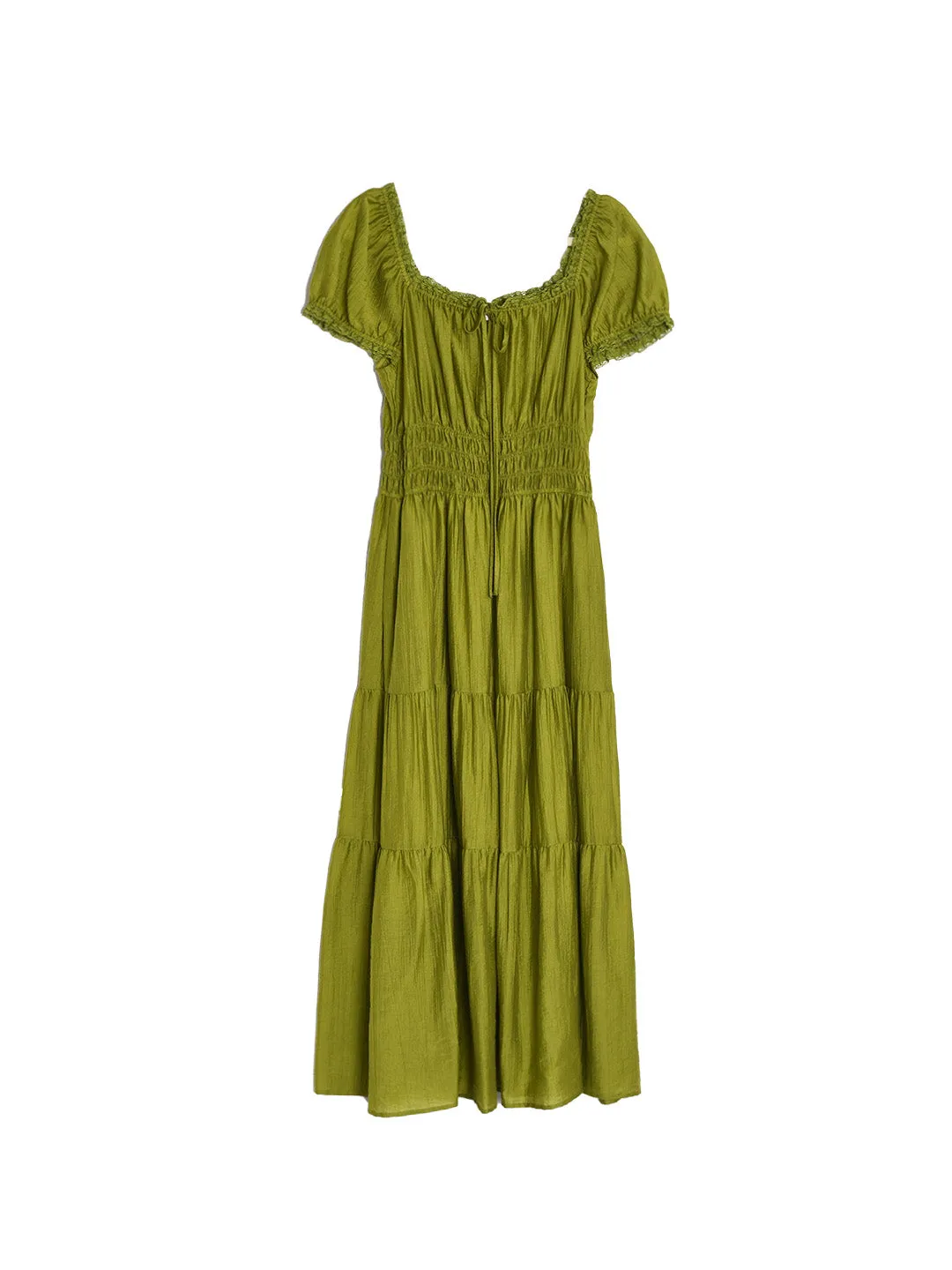 Dakota Round Neck Pleated Puff Sleeves Dress