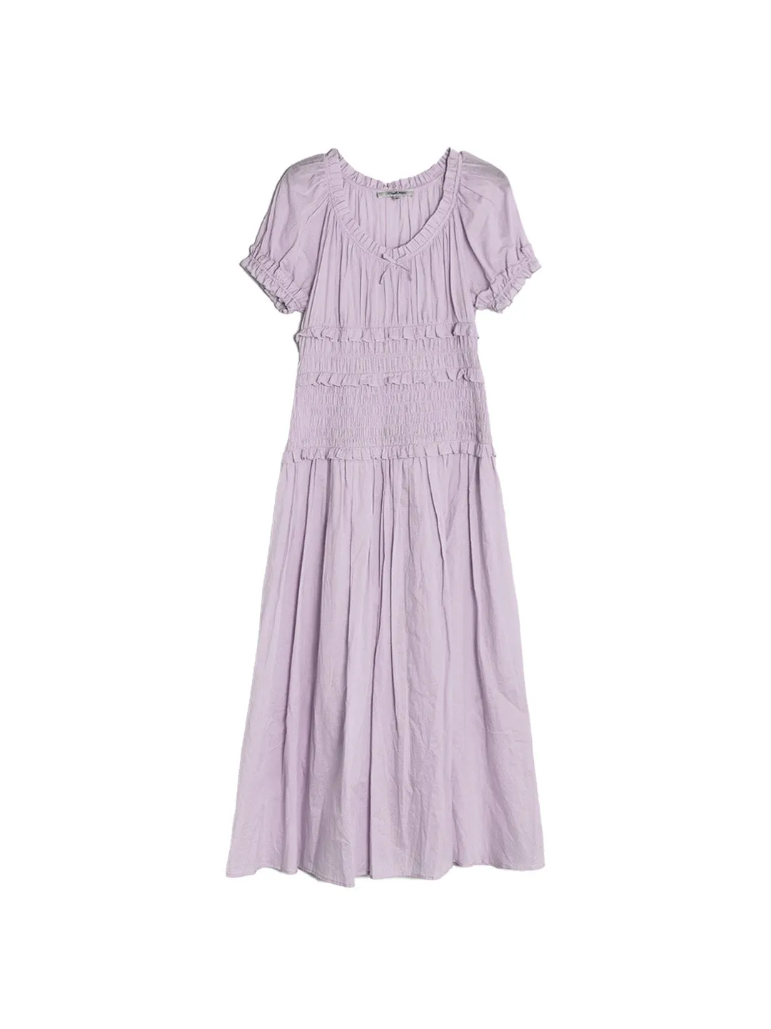 Elowen Round Neck Pleated 100% Cotton Dress - Purple