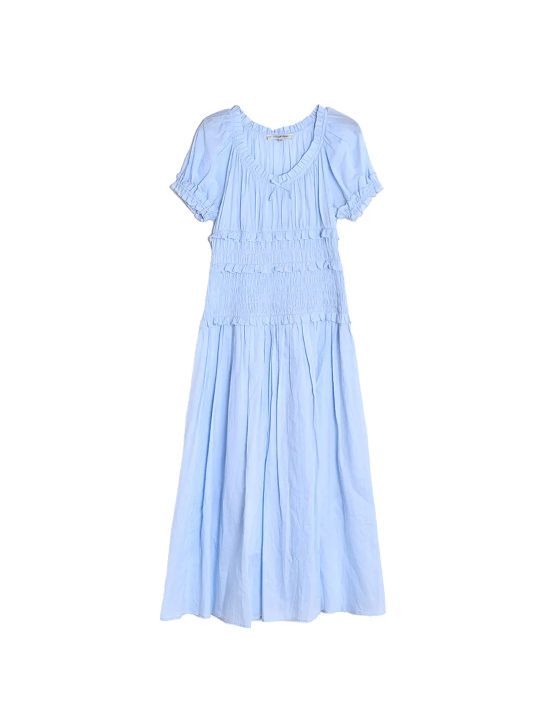 Elowen Round Neck Pleated 100% Cotton Dress - Purple