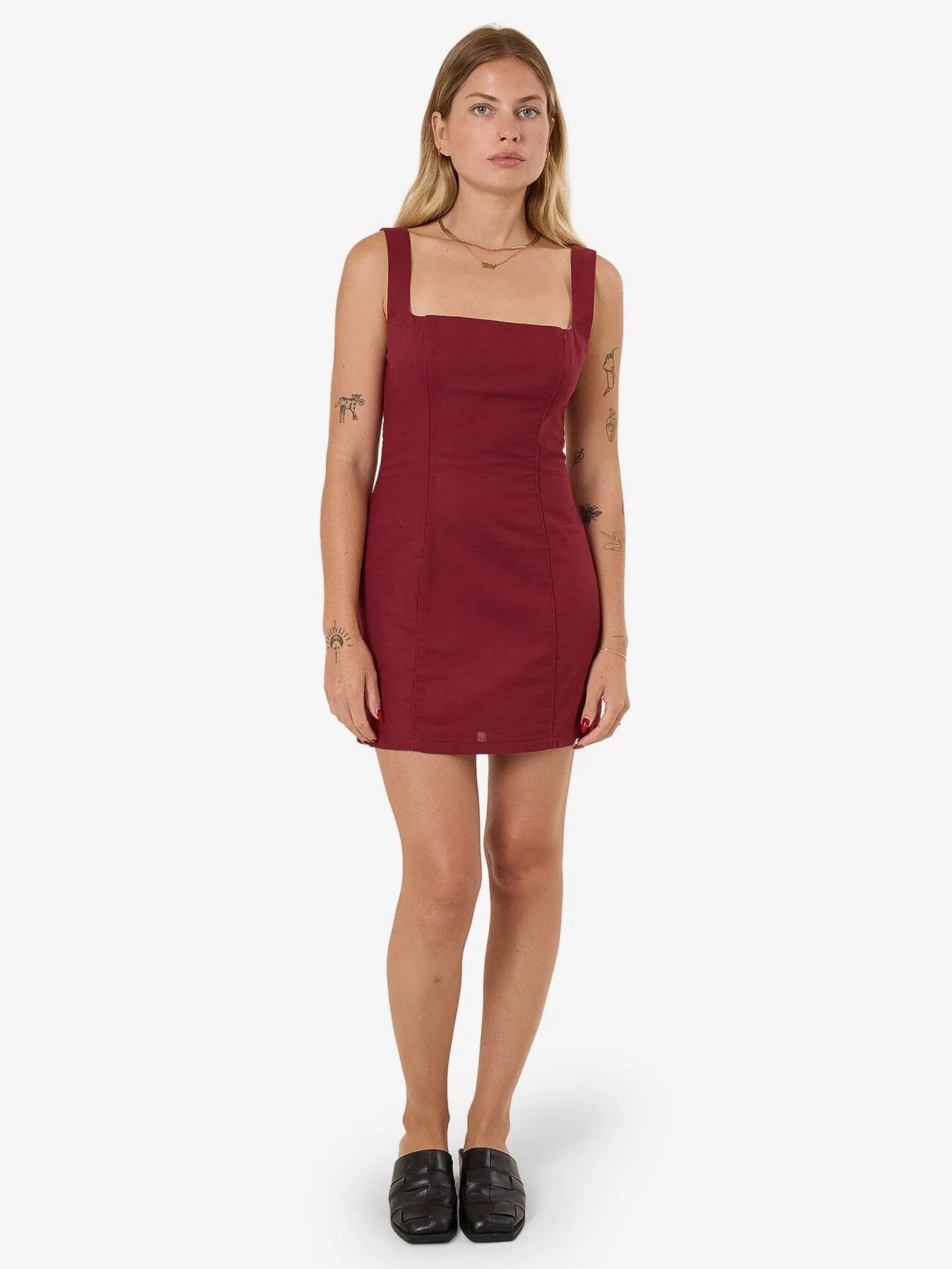 Elsie Square Neck Dress - Dark Cherry