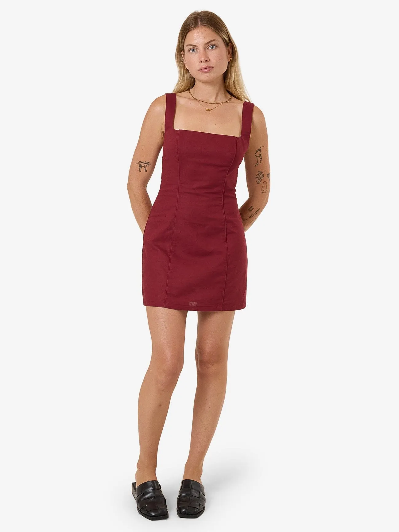 Elsie Square Neck Dress - Dark Cherry