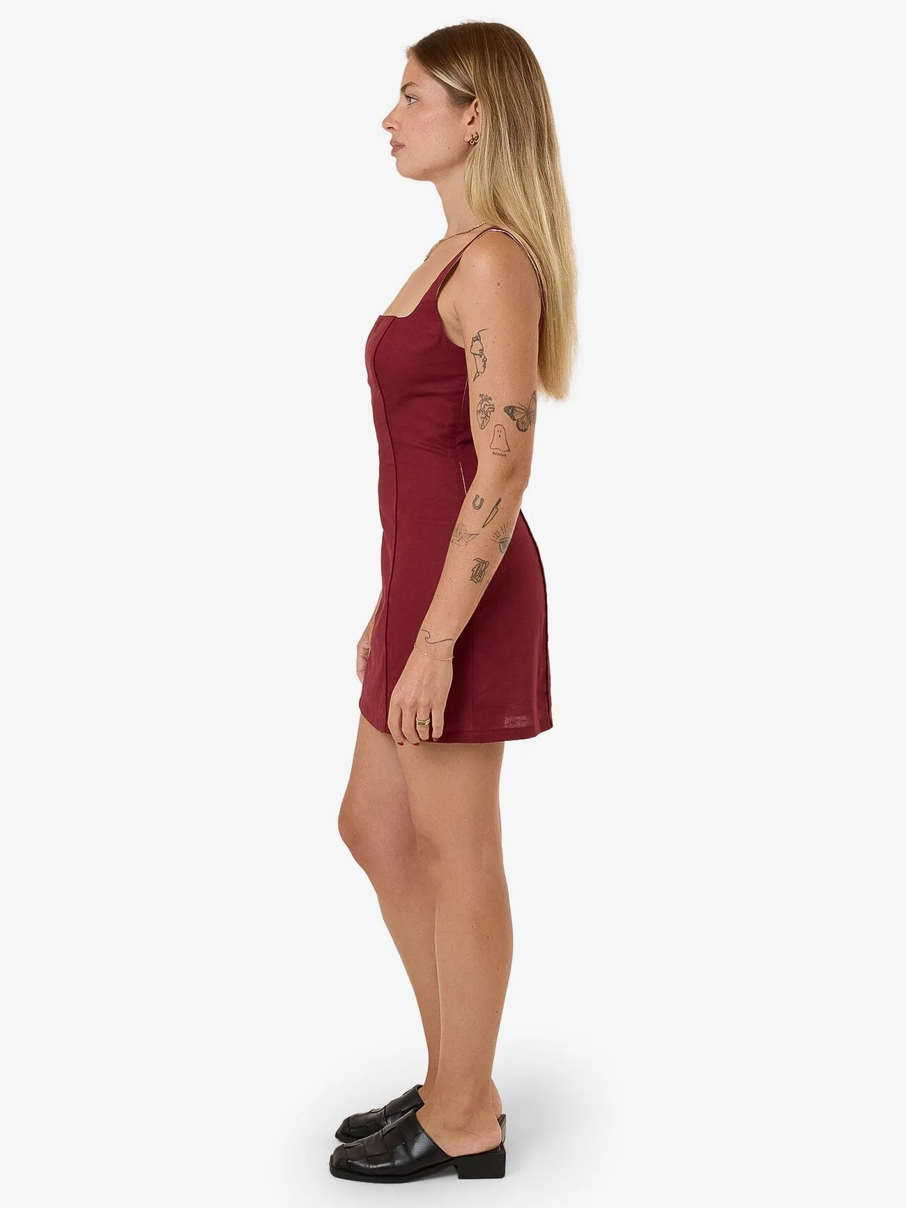 Elsie Square Neck Dress - Dark Cherry