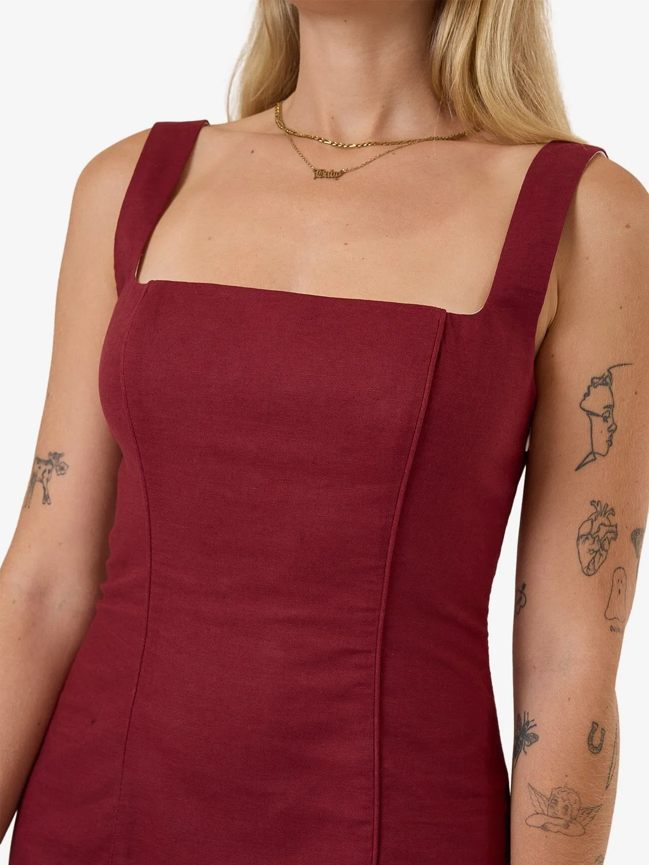 Elsie Square Neck Dress - Dark Cherry