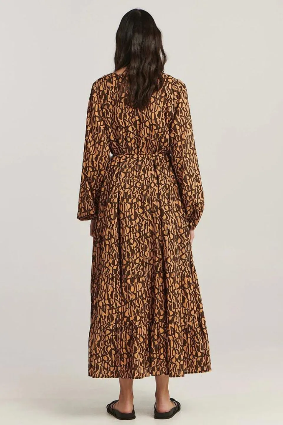 Eyler Chocolate Abstract LS Maxi Dress