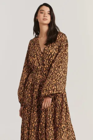 Eyler Chocolate Abstract LS Maxi Dress