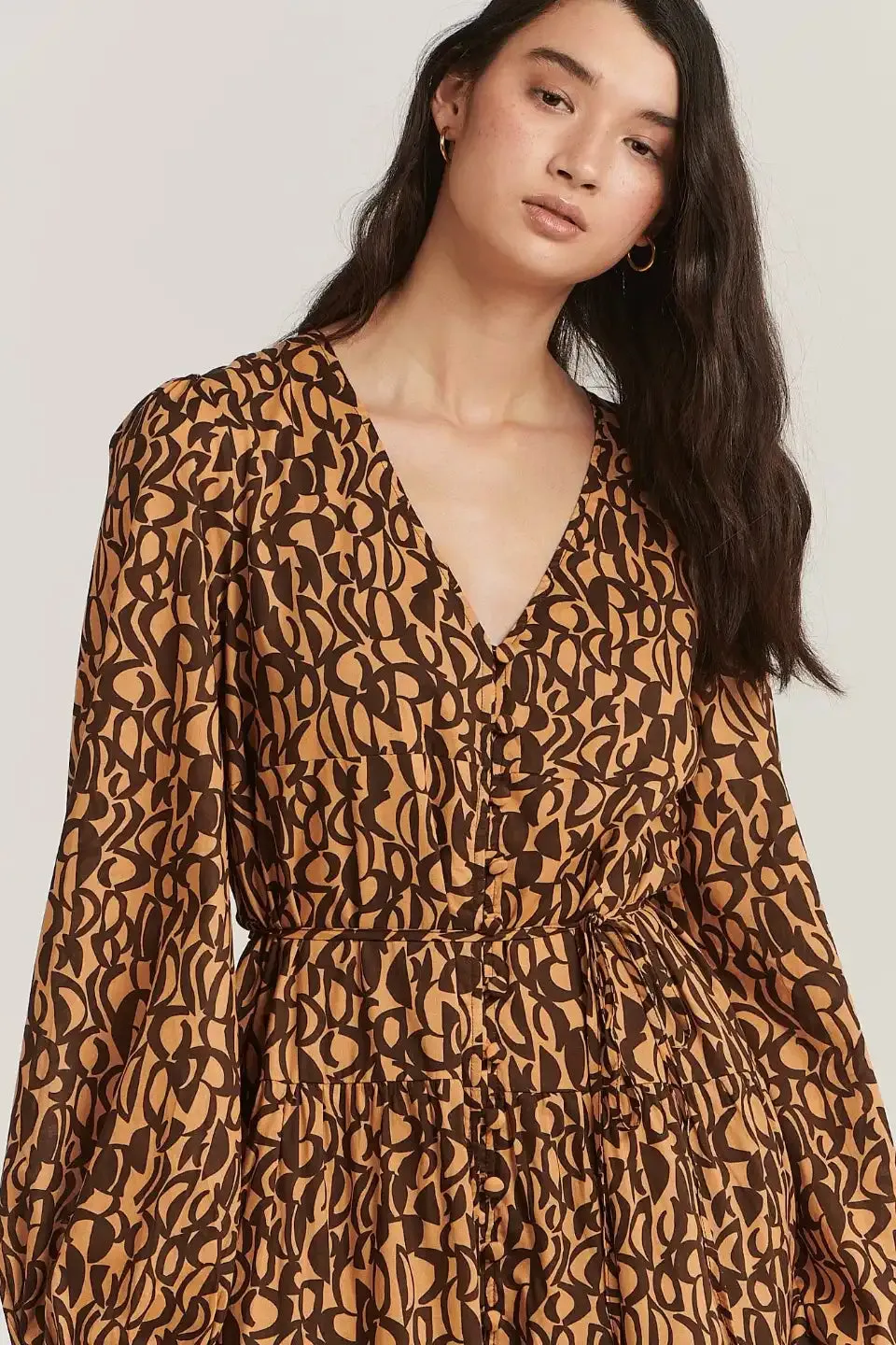Eyler Chocolate Abstract LS Maxi Dress
