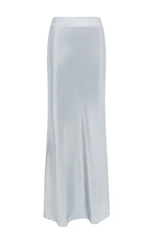 Fauna Bias Maxi Skirt in Silver Metallic Silk Twill