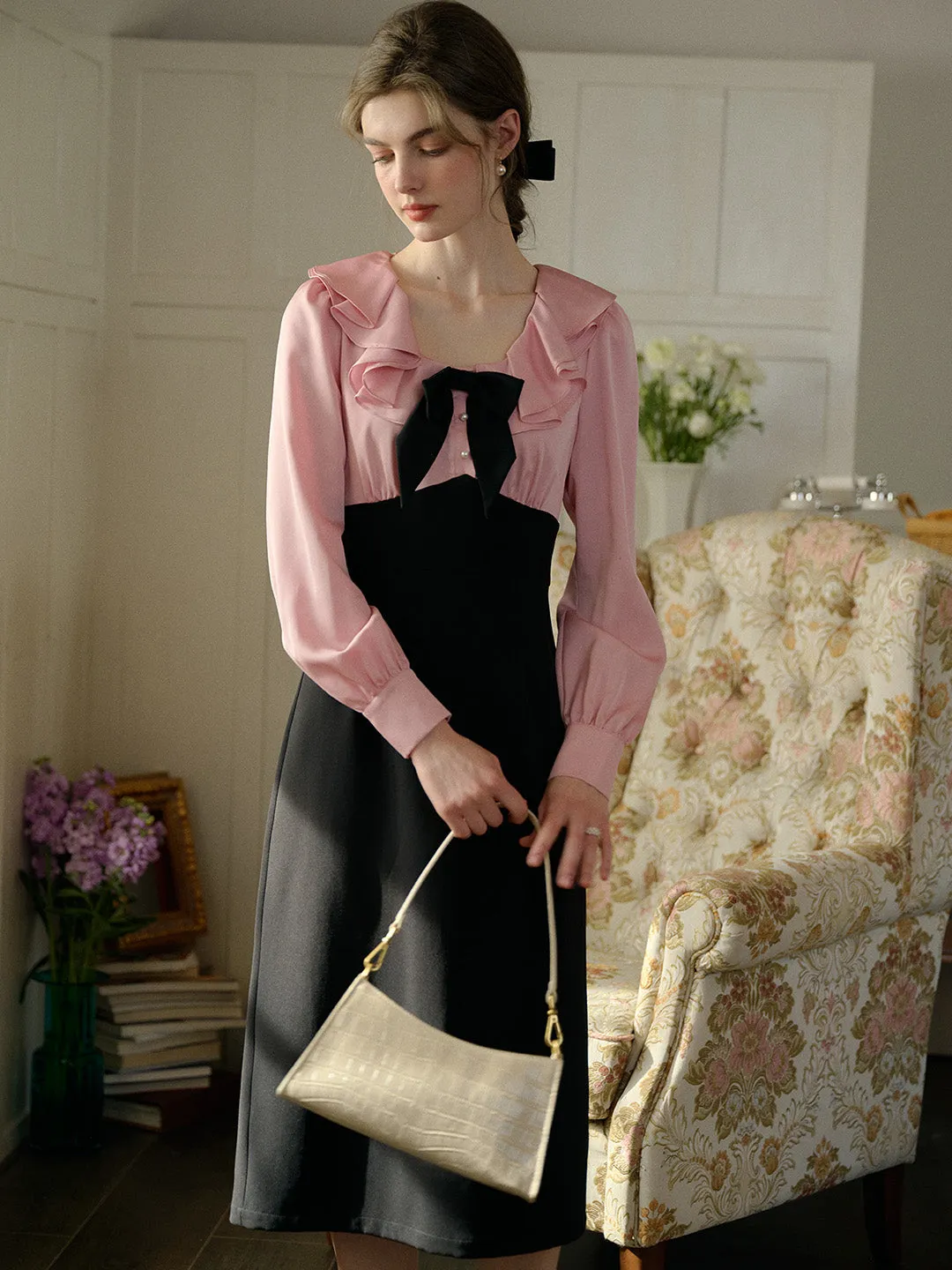【Final Sale】Gianna Round Neck Bow Dress