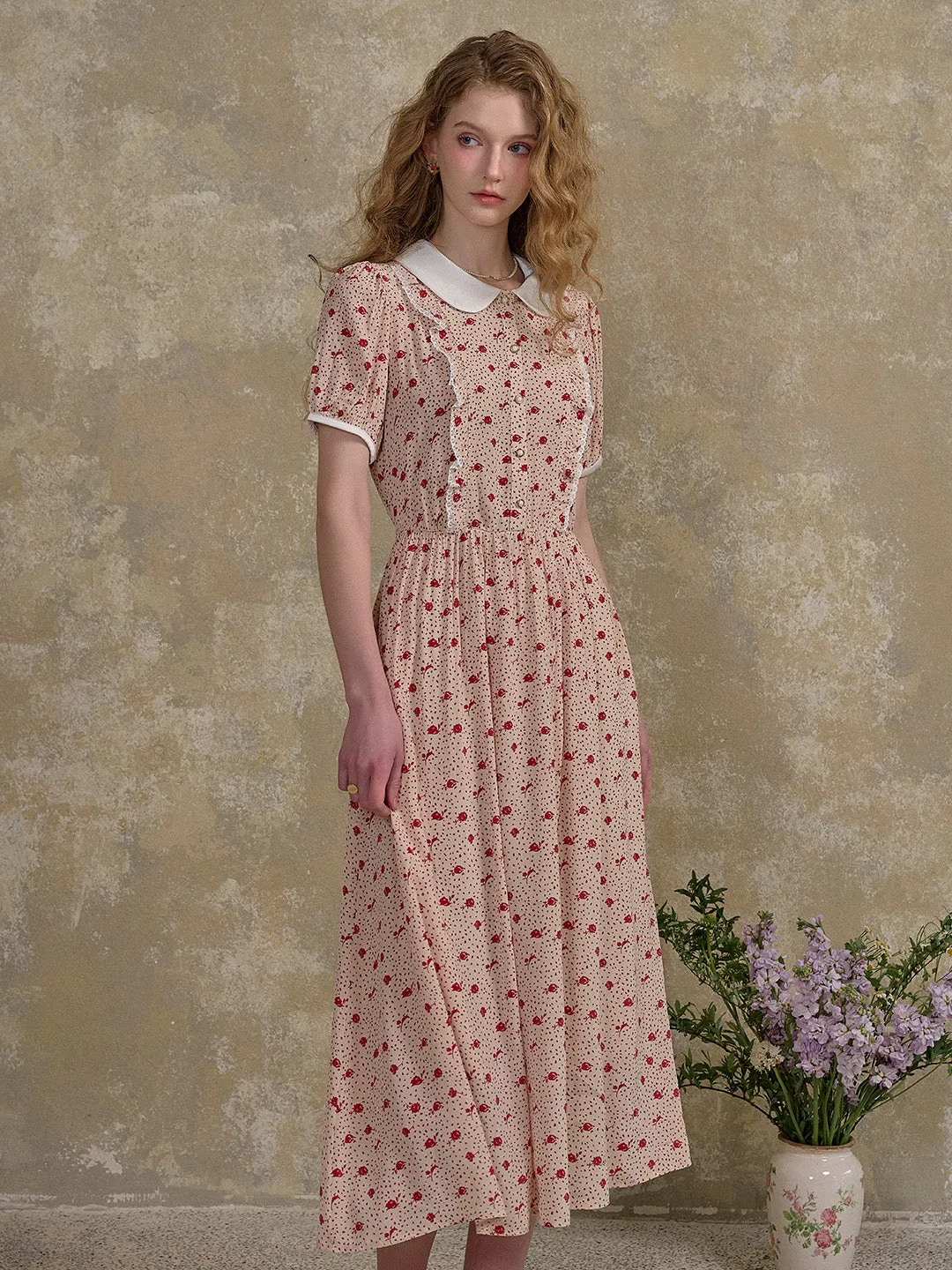 【Final Sale】Johanna Peter Pan Collar Floral Dot Dress