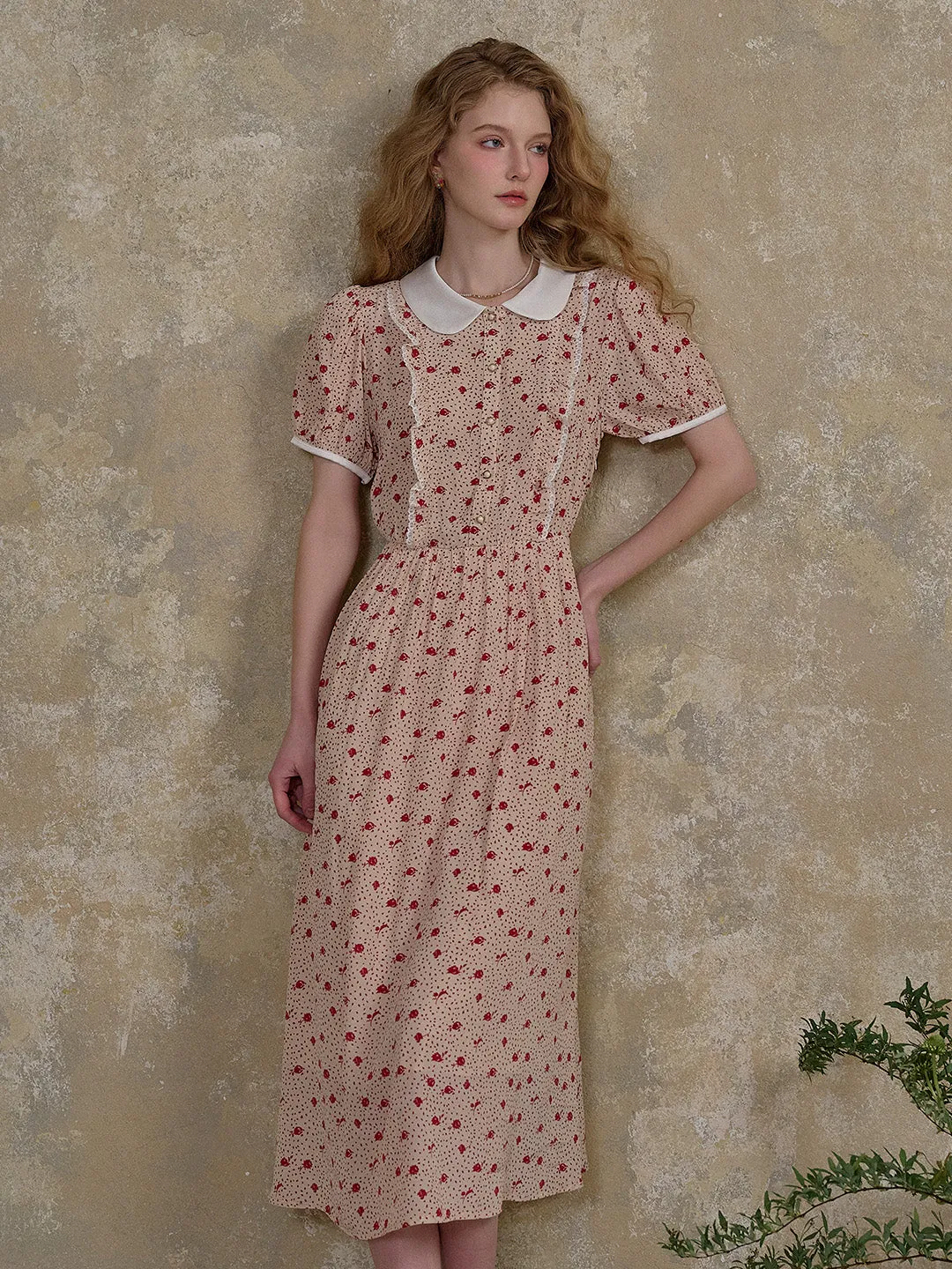 【Final Sale】Johanna Peter Pan Collar Floral Dot Dress