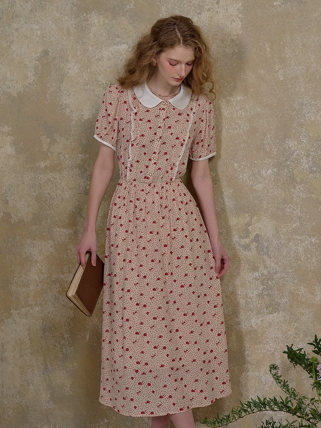 【Final Sale】Johanna Peter Pan Collar Floral Dot Dress
