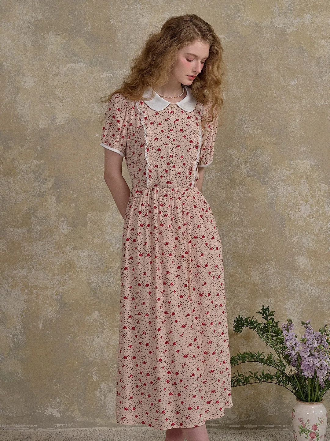 【Final Sale】Johanna Peter Pan Collar Floral Dot Dress