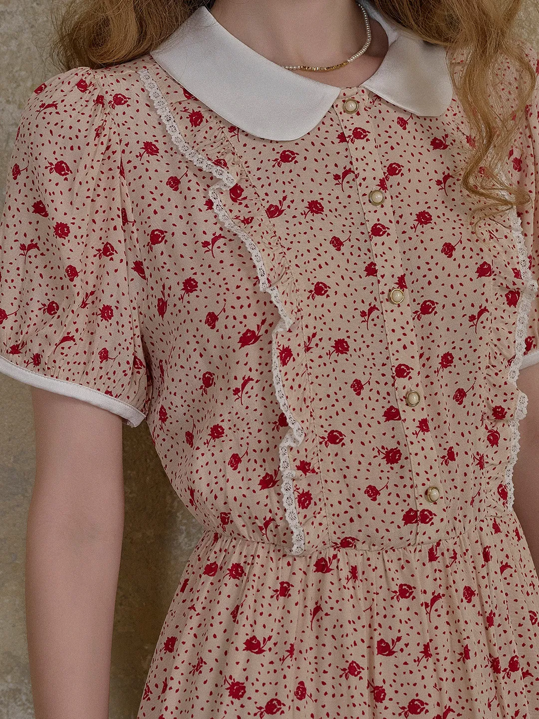 【Final Sale】Johanna Peter Pan Collar Floral Dot Dress