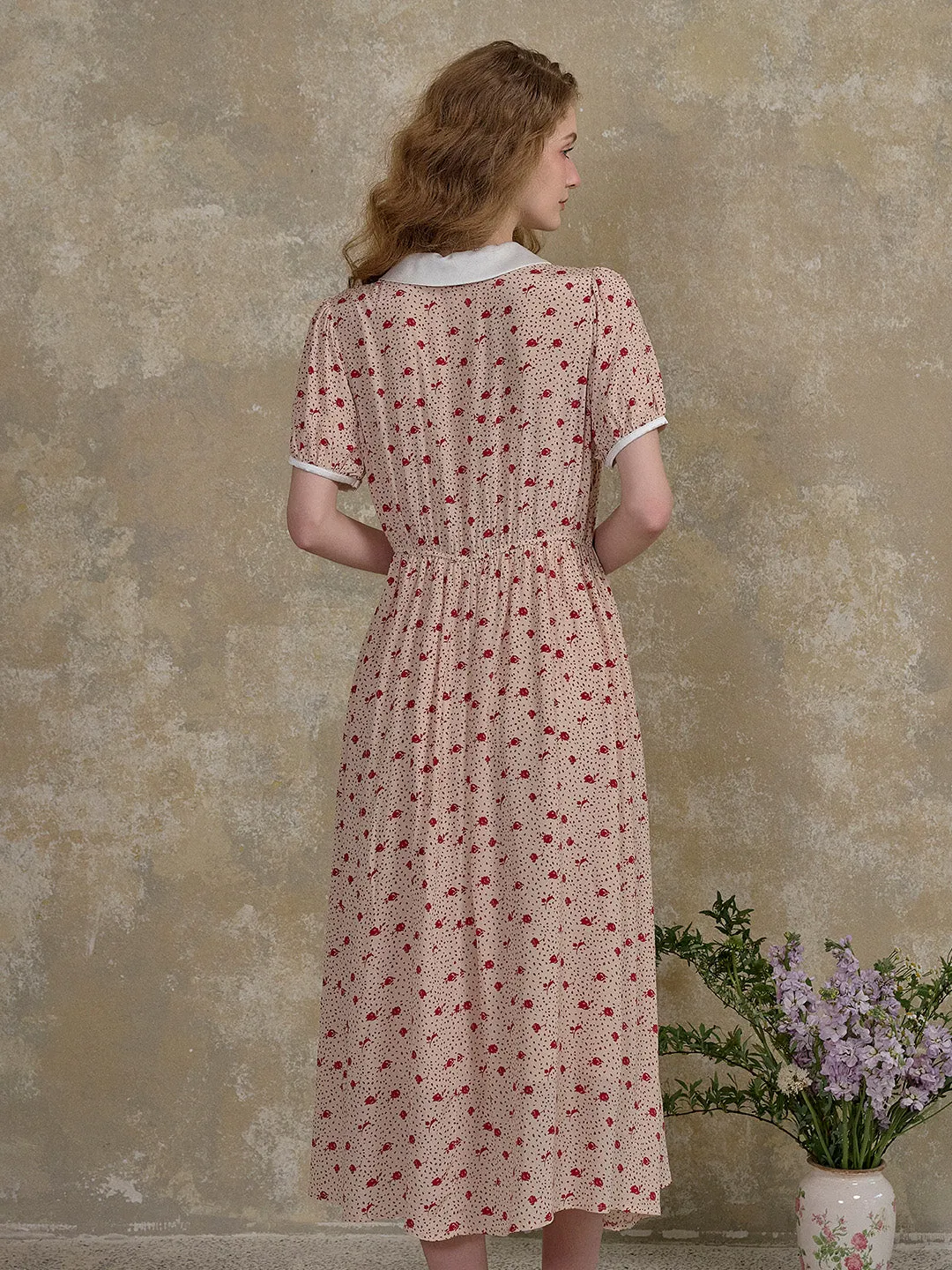 【Final Sale】Johanna Peter Pan Collar Floral Dot Dress