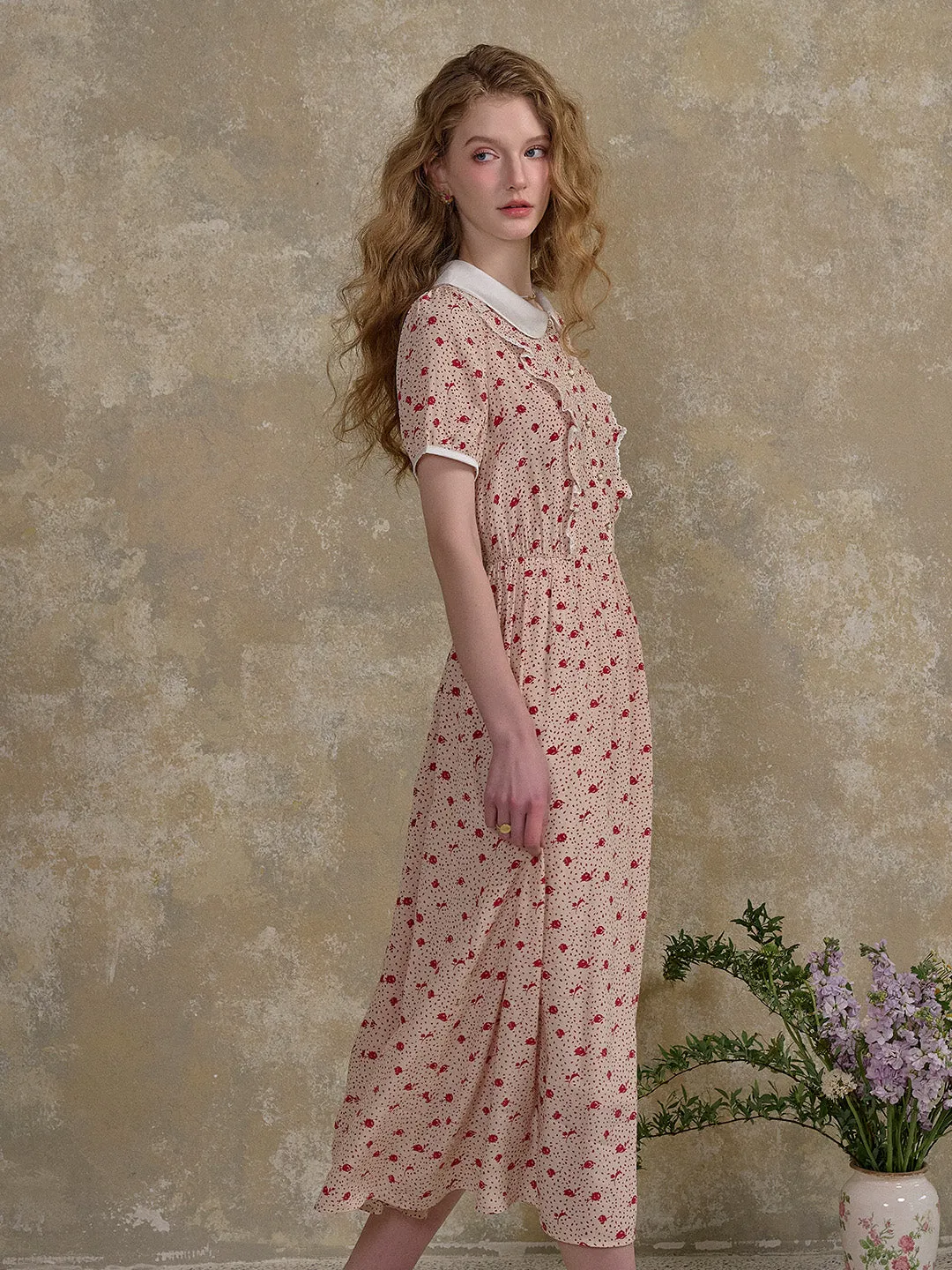 【Final Sale】Johanna Peter Pan Collar Floral Dot Dress