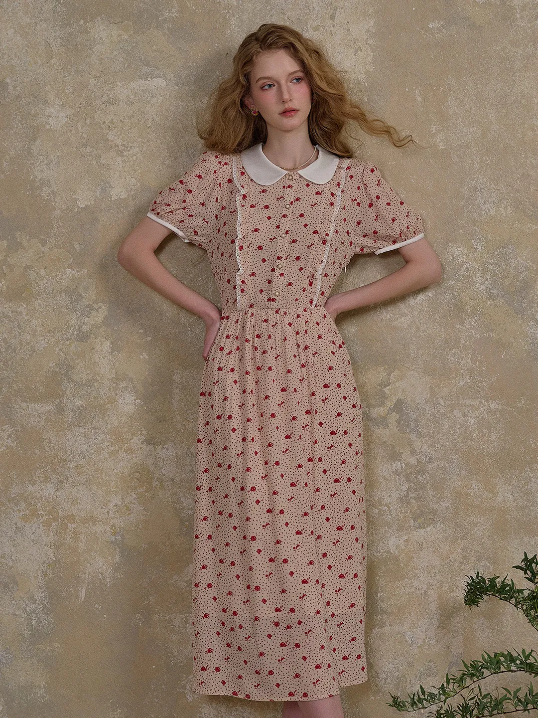 【Final Sale】Johanna Peter Pan Collar Floral Dot Dress